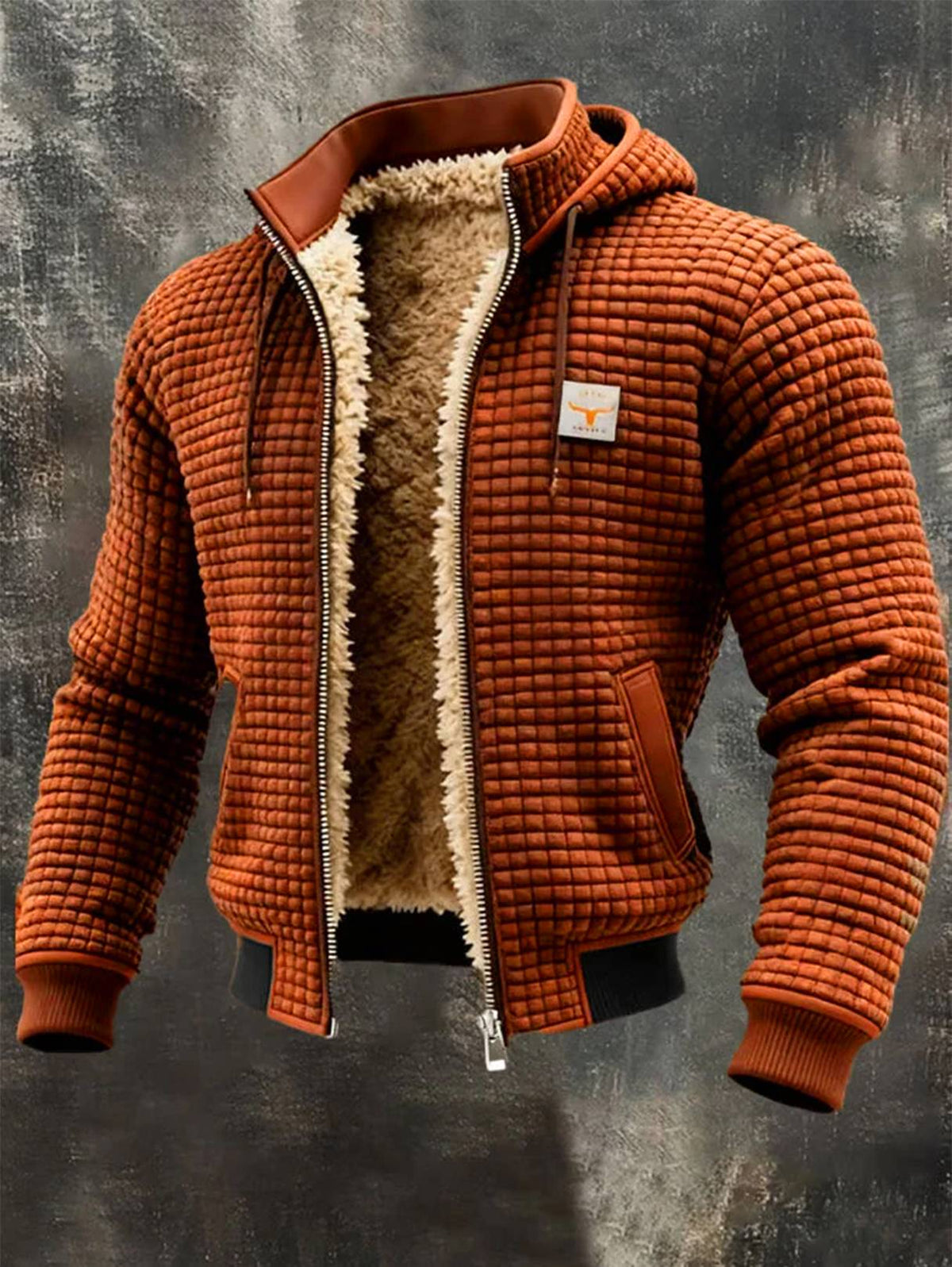 Warme Herren-Waffeljacke mit Kapuze und Reißverschluss