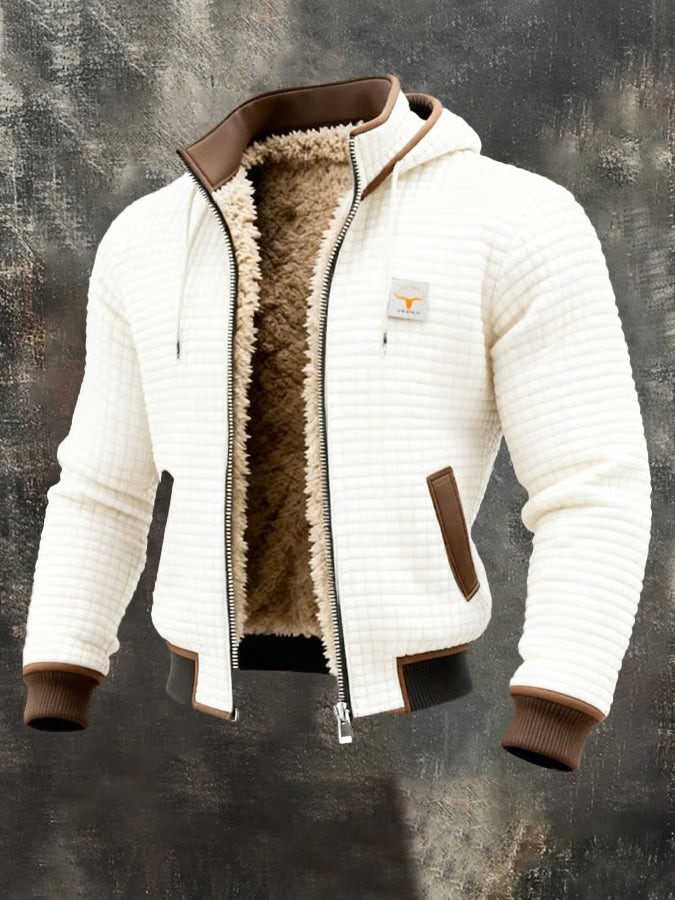 Warme Herren-Waffeljacke mit Kapuze und Reißverschluss