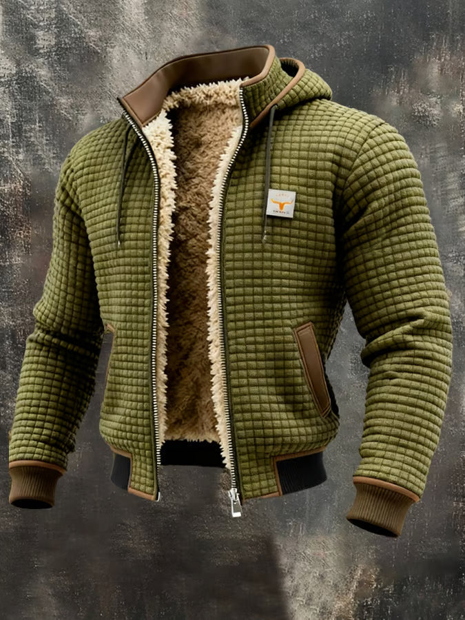 Warme Herren-Waffeljacke mit Kapuze und Reißverschluss