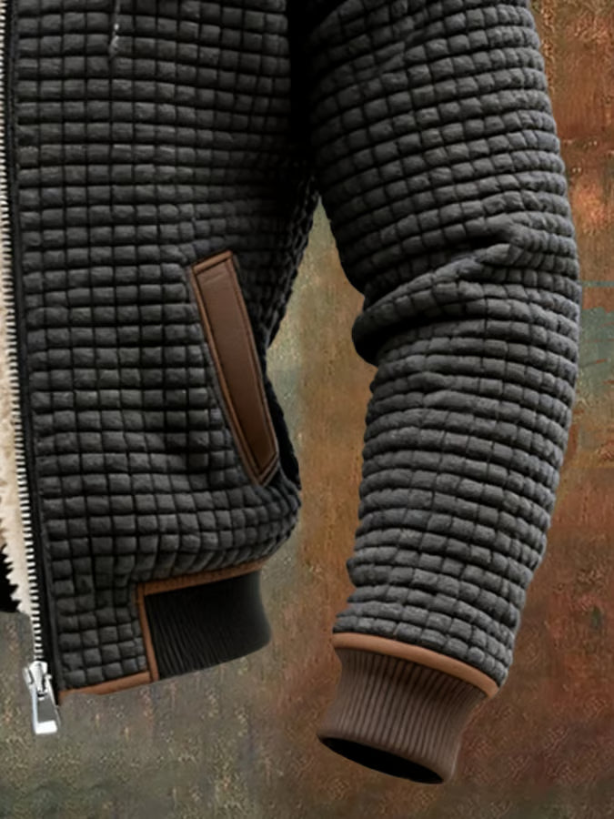 Warme Herren-Waffeljacke mit Kapuze und Reißverschluss