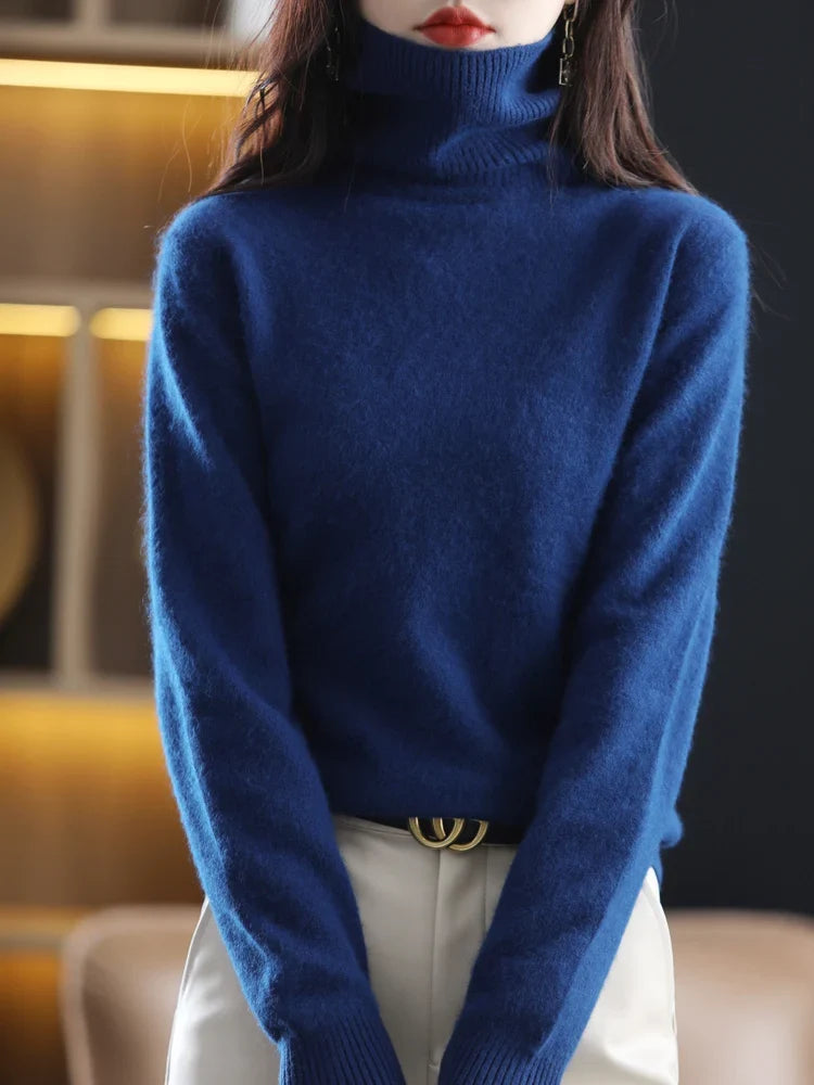 Warmer Rollkragenpullover für Damen aus 100 % Kaschmir im Slim Fit in 23 Farben