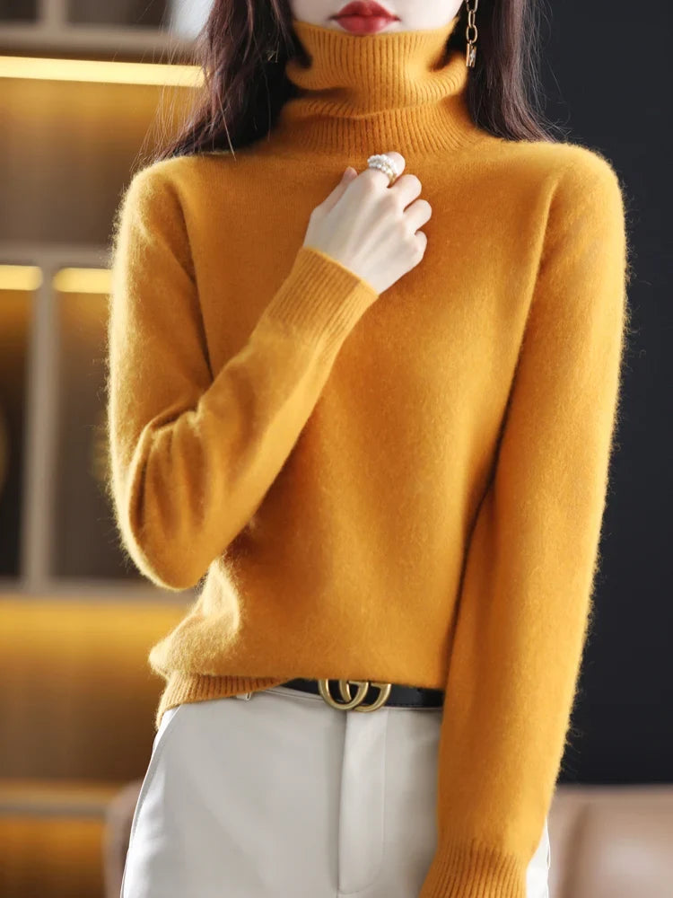 Warmer Rollkragenpullover für Damen aus 100 % Kaschmir im Slim Fit in 23 Farben