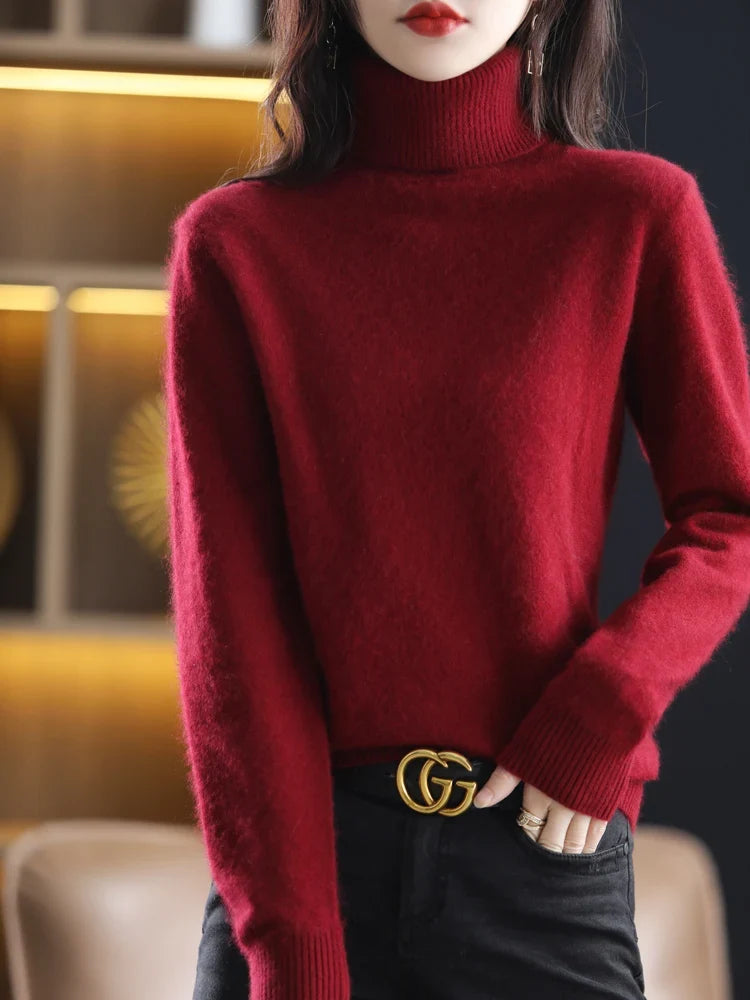 Warmer Rollkragenpullover für Damen aus 100 % Kaschmir im Slim Fit in 23 Farben