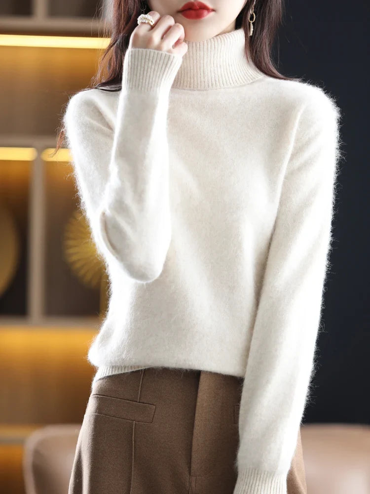 Warmer Rollkragenpullover für Damen aus 100 % Kaschmir im Slim Fit in 23 Farben