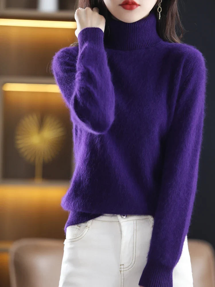 Warmer Rollkragenpullover für Damen aus 100 % Kaschmir im Slim Fit in 23 Farben