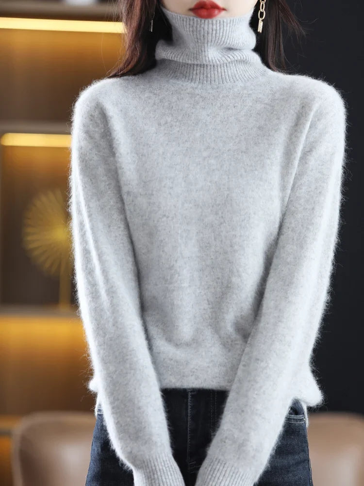 Warmer Rollkragenpullover für Damen aus 100 % Kaschmir im Slim Fit in 23 Farben