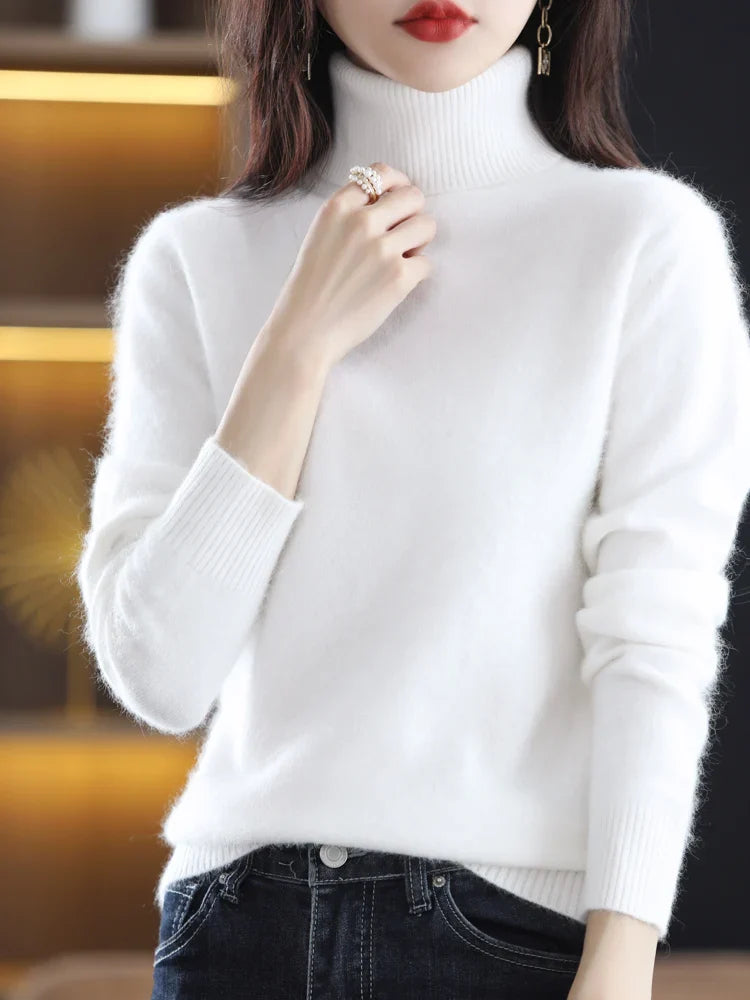 Warmer Rollkragenpullover für Damen aus 100 % Kaschmir im Slim Fit in 23 Farben