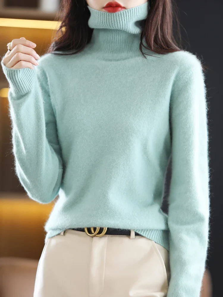 Warmer Rollkragenpullover für Damen aus 100 % Kaschmir im Slim Fit in 23 Farben