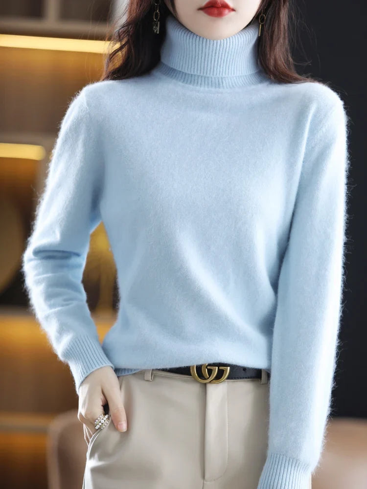 Warmer Rollkragenpullover für Damen aus 100 % Kaschmir im Slim Fit in 23 Farben