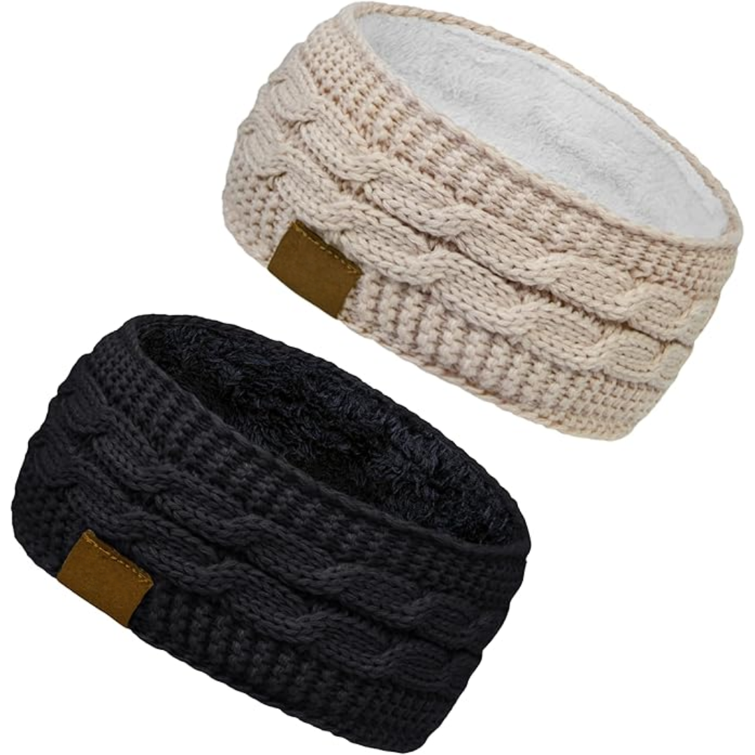 Warmes gestricktes Ohrenwärmer-Stirnband mit Fleecefutter
