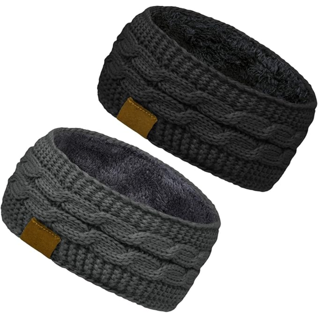 Warmes gestricktes Ohrenwärmer-Stirnband mit Fleecefutter