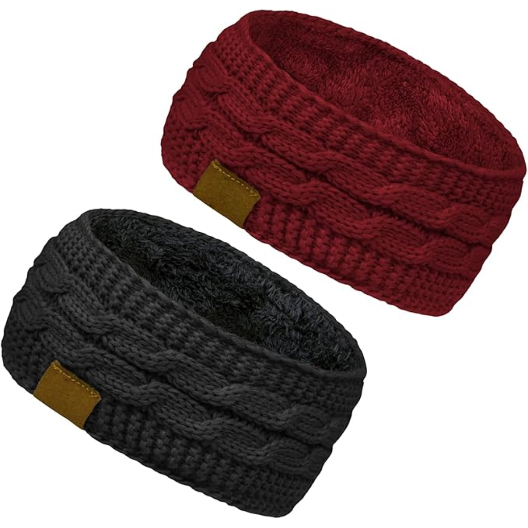 Warmes gestricktes Ohrenwärmer-Stirnband mit Fleecefutter