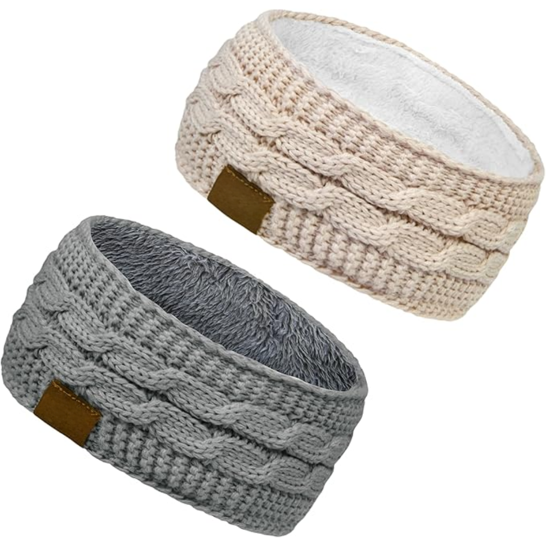 Warmes gestricktes Ohrenwärmer-Stirnband mit Fleecefutter