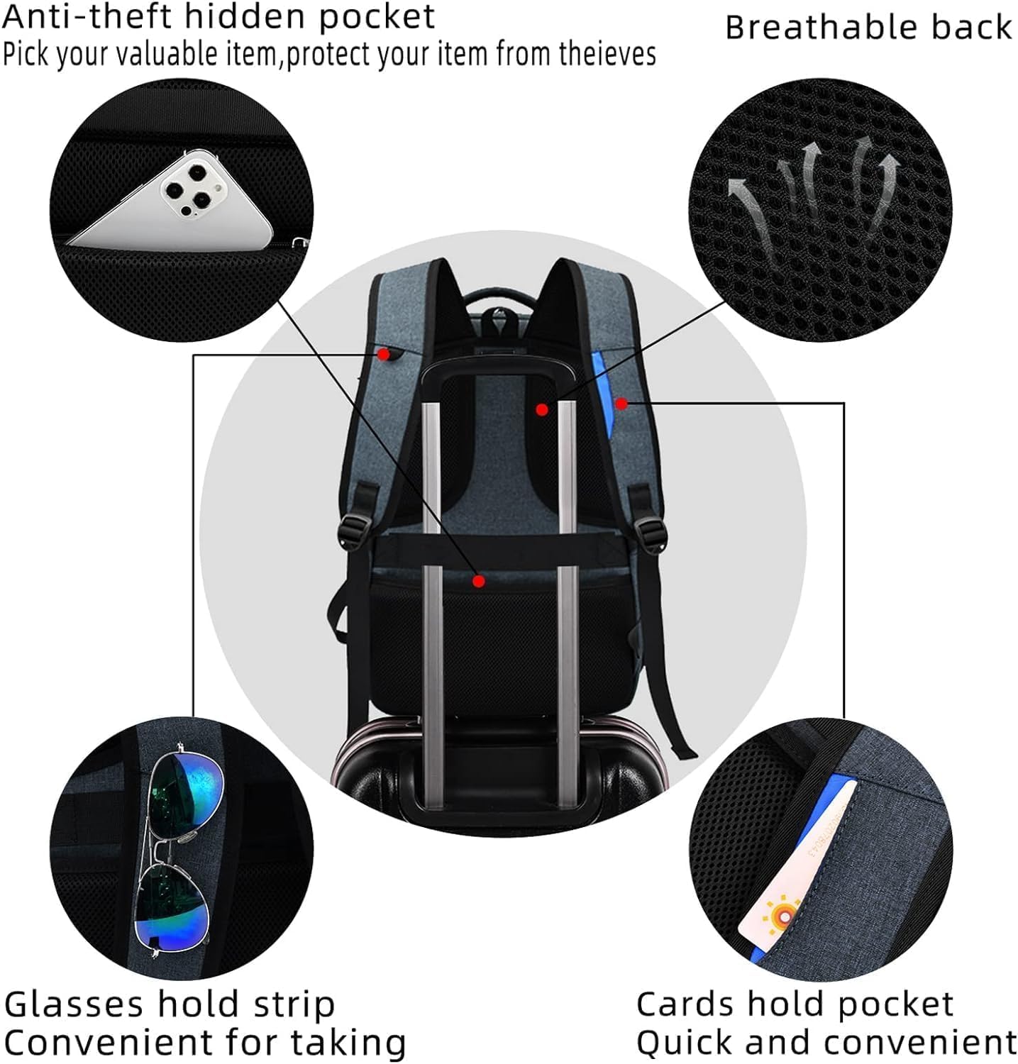 Wasserabweisender Unisex-Reise-Laptop-Rucksack mit USB-Anschluss