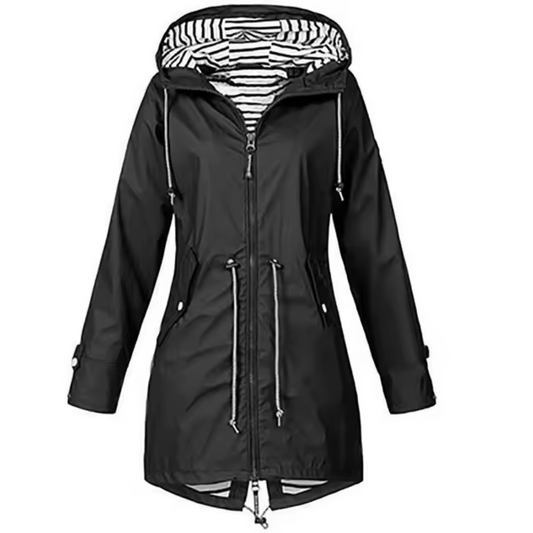 Wasserdichte Damen-Regenjacke mit Kapuze und Reißverschluss