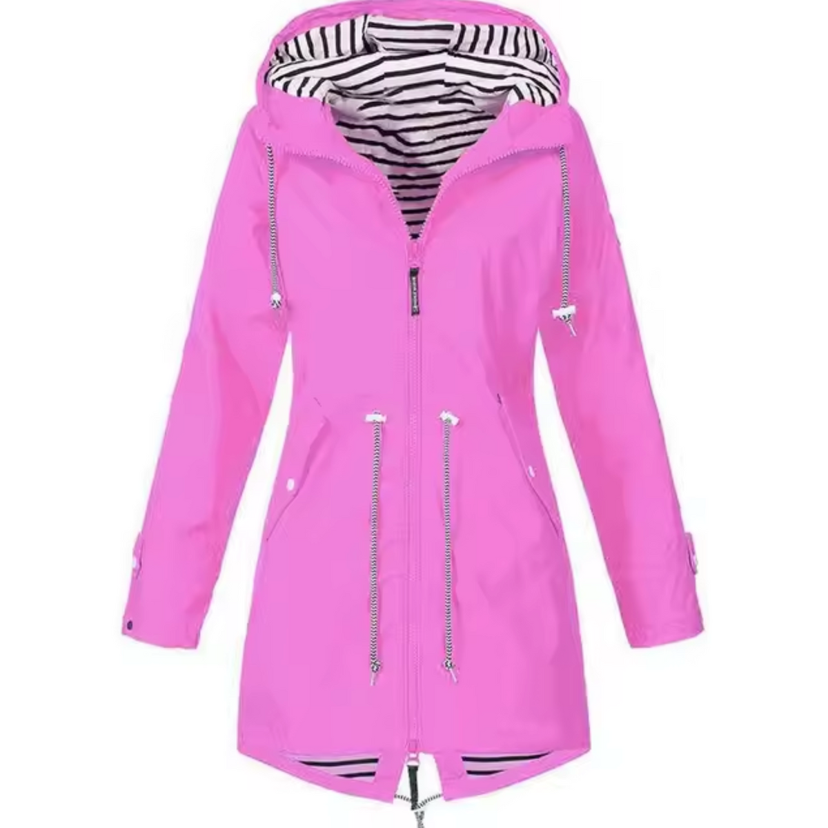 Wasserdichte Damen-Regenjacke mit Kapuze und Reißverschluss
