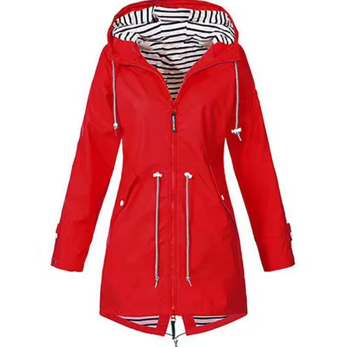 Wasserdichte Damen-Regenjacke mit Kapuze und Reißverschluss