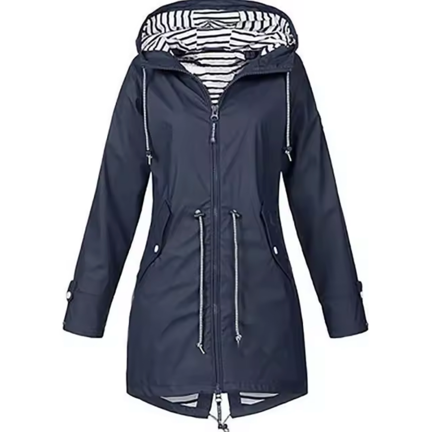 Wasserdichte Damen-Regenjacke mit Kapuze und Reißverschluss