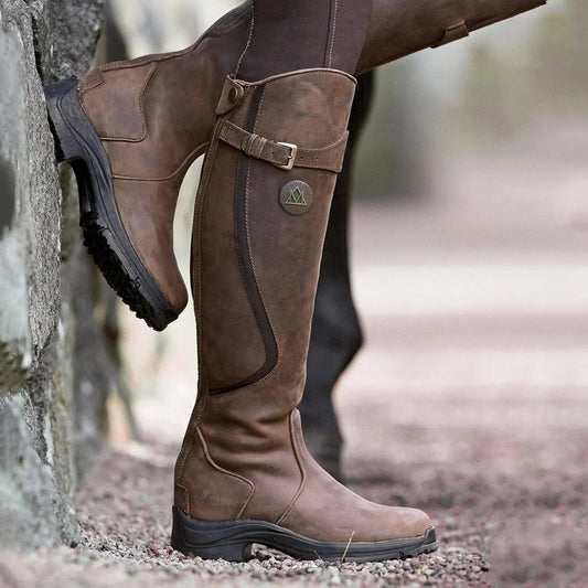 Wasserdichte Damen-Winterreitstiefel mit hohem Schaft und Schnallendetail