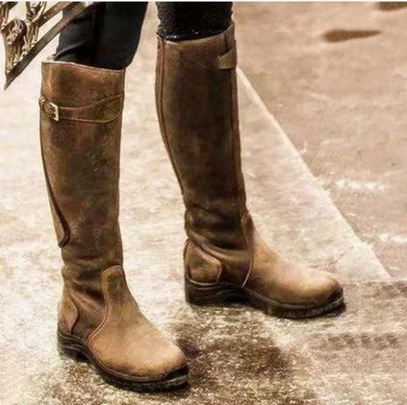Wasserdichte Damen-Winterreitstiefel mit hohem Schaft und Schnallendetail