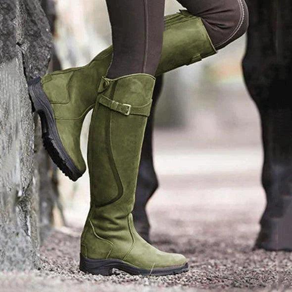 Wasserdichte Damen-Winterreitstiefel mit hohem Schaft und Schnallendetail