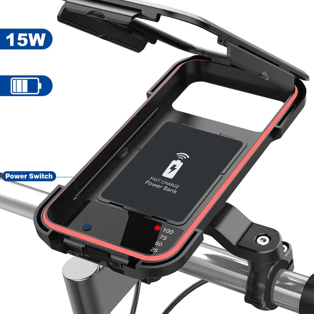 Wasserdichte Fahrradlenker-Halterung mit 15W-Powerbank