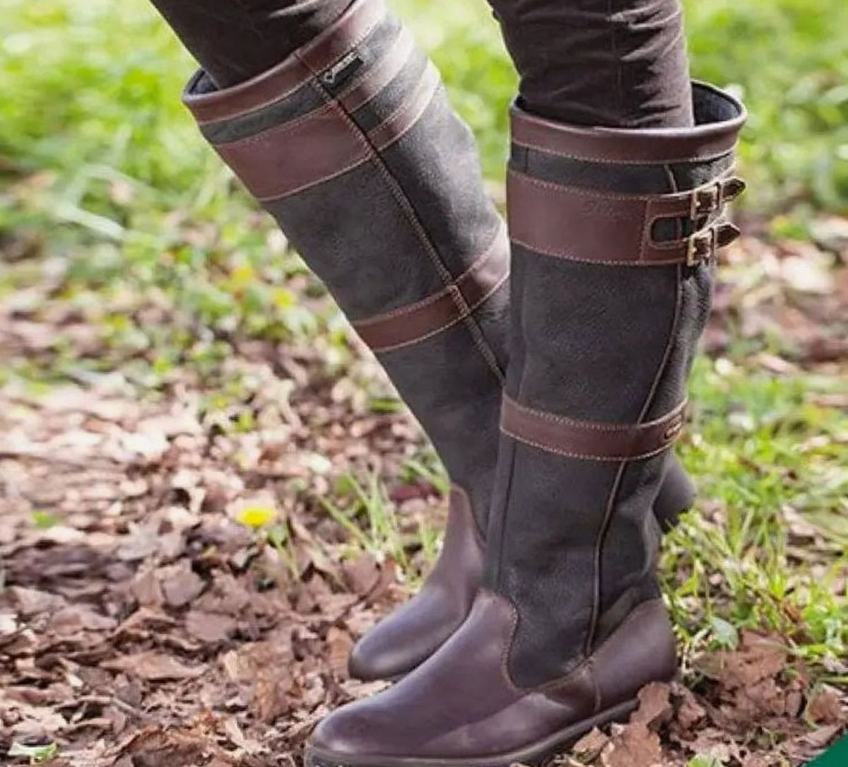 Wasserdichte kniehohe Damen-Schlupfstiefel mit Doppel-Schnalle