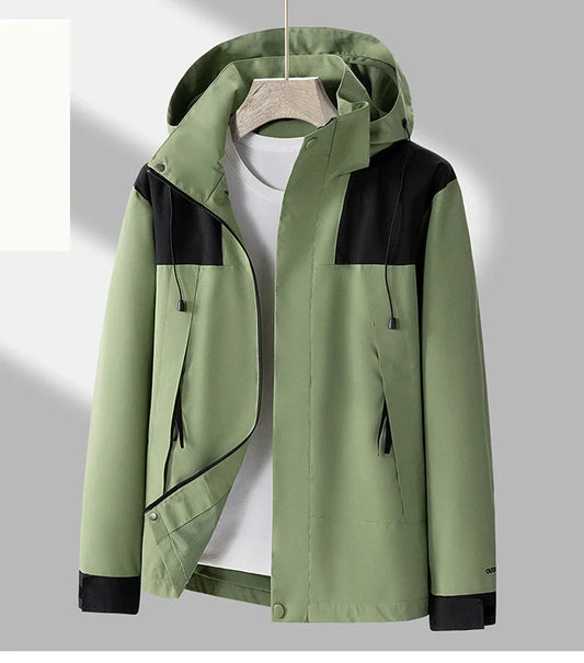Wasserdichte und winddichte Unisex-Hardshelljacke mit abnehmbarer Kapuze