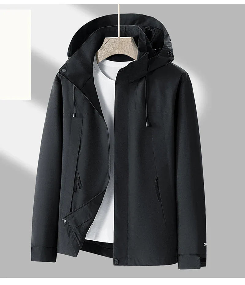 Wasserdichte und winddichte Unisex-Hardshelljacke mit abnehmbarer Kapuze