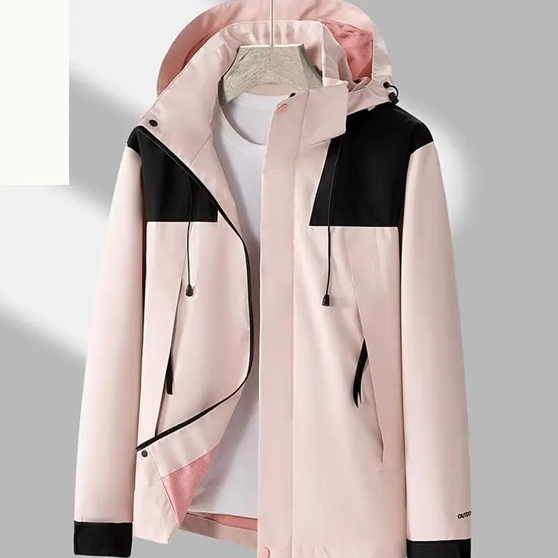 Wasserdichte und winddichte Unisex-Hardshelljacke mit abnehmbarer Kapuze