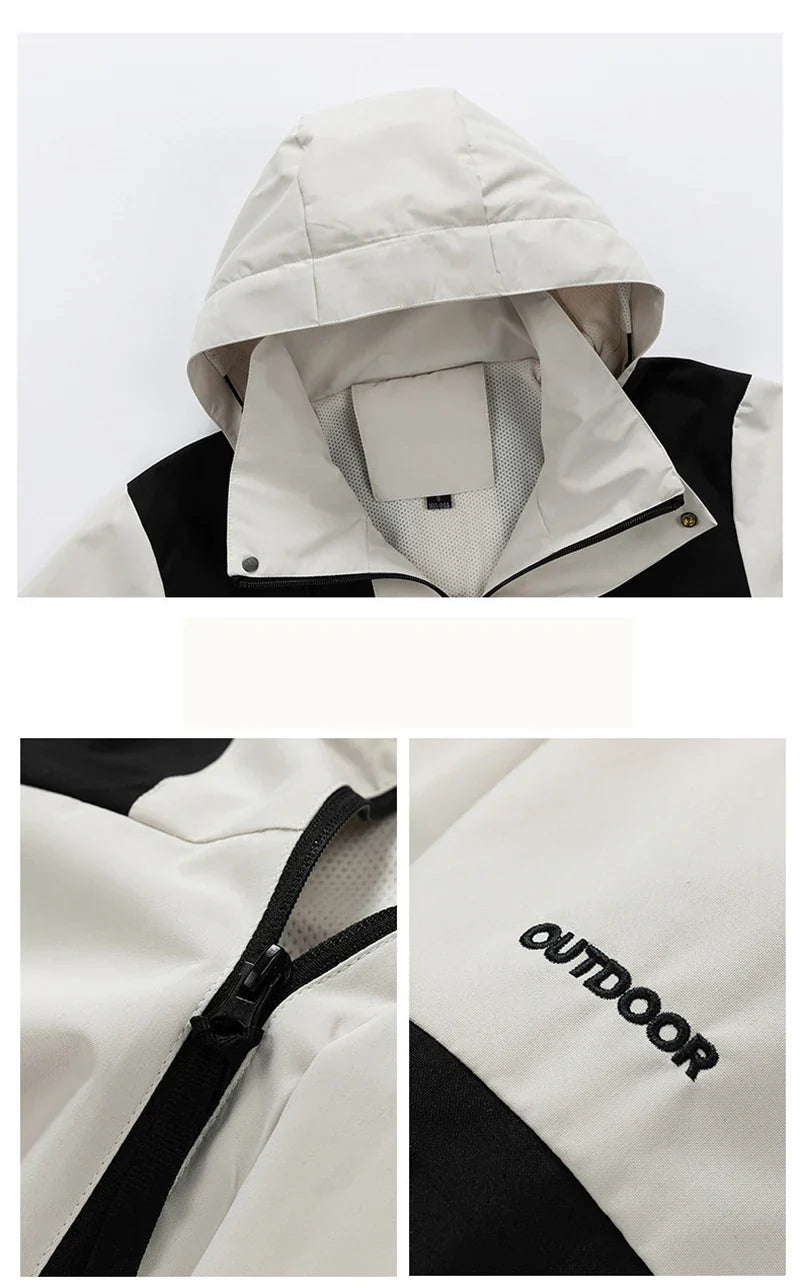 Wasserdichte und winddichte Unisex-Hardshelljacke mit abnehmbarer Kapuze