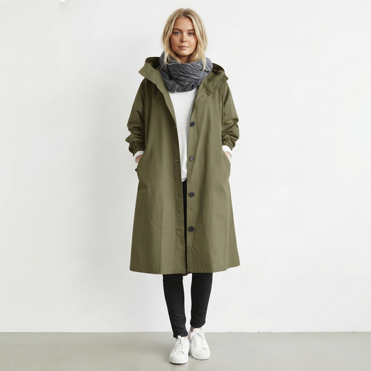 Wasserdichter Damen-Trenchcoat mit Kapuze | Baumwolle | Elegante Winterjacke