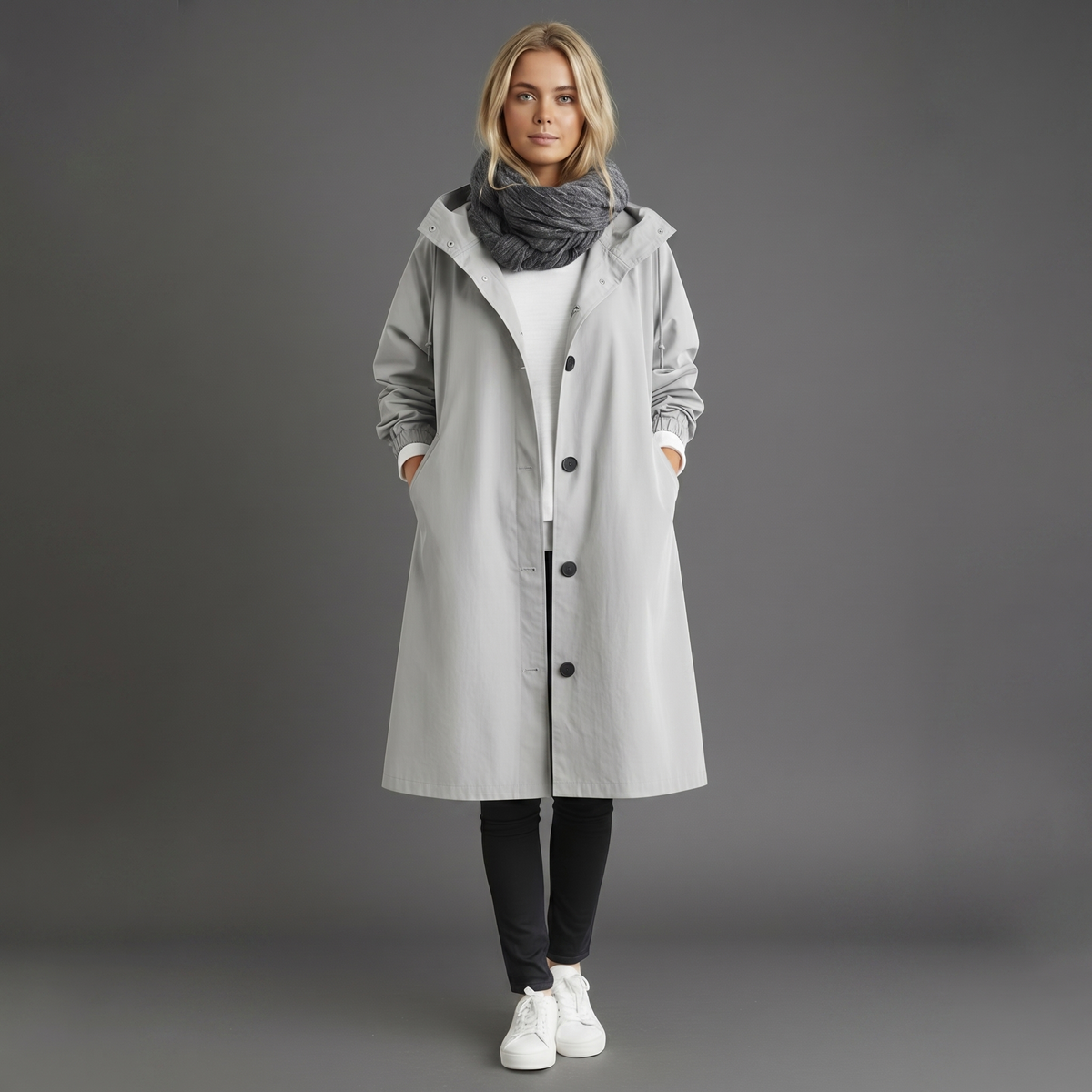 Wasserdichter Damen-Trenchcoat mit Kapuze | Baumwolle | Elegante Winterjacke