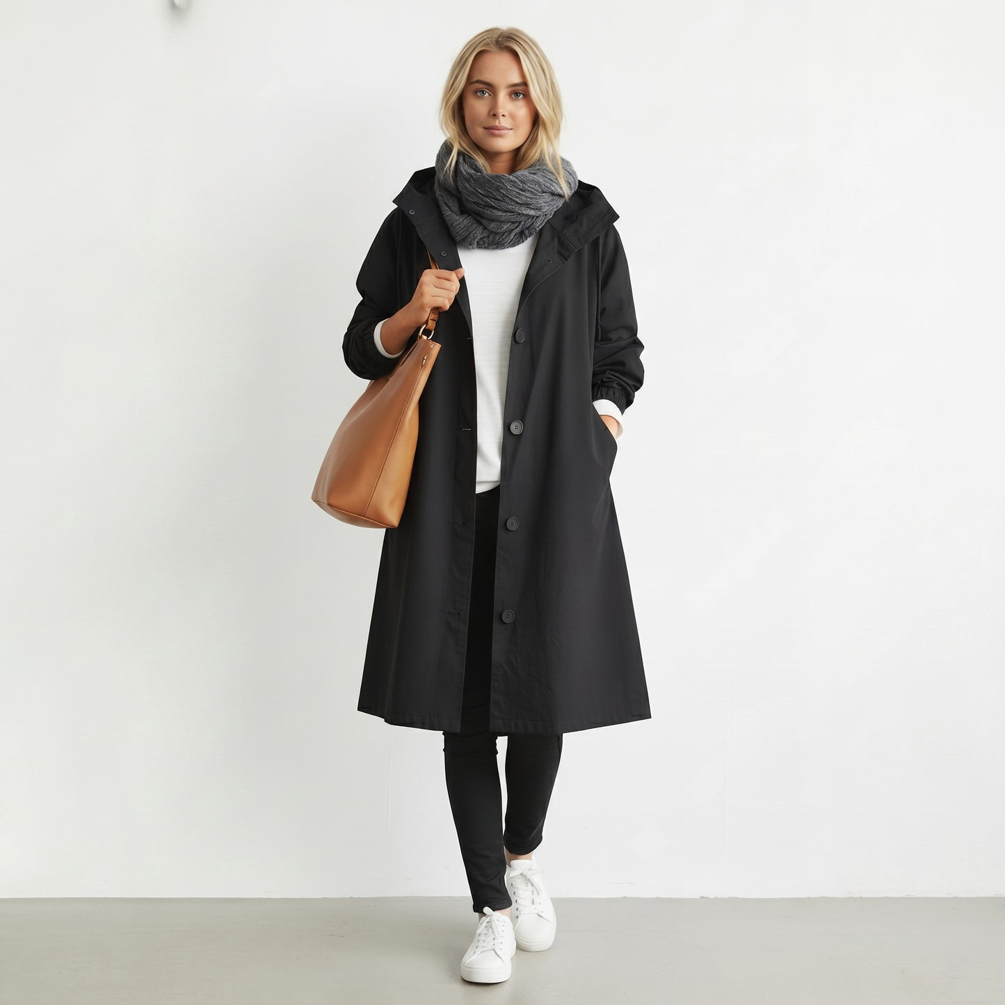 Wasserdichter Damen-Trenchcoat mit Kapuze | Baumwolle | Elegante Winterjacke