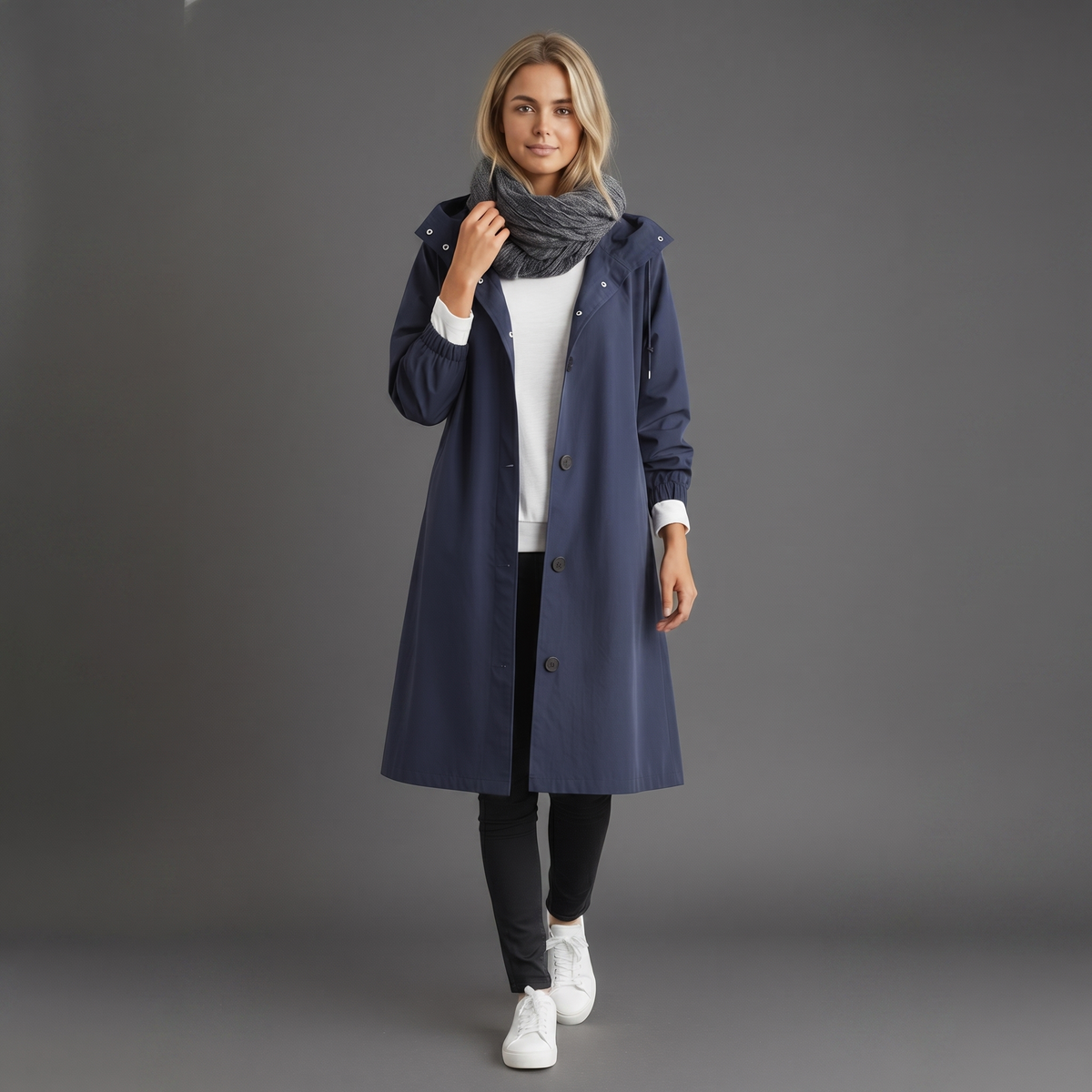 Wasserdichter Damen-Trenchcoat mit Kapuze | Baumwolle | Elegante Winterjacke