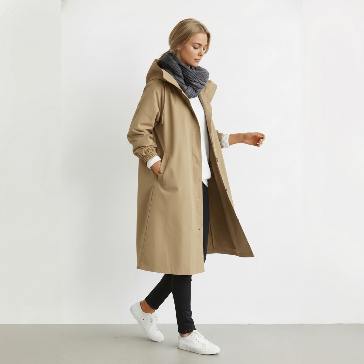 Wasserdichter Damen-Trenchcoat mit Kapuze | Baumwolle | Elegante Winterjacke