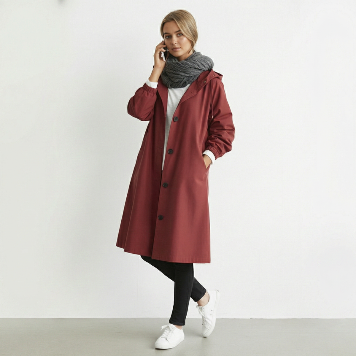Wasserdichter Damen-Trenchcoat mit Kapuze | Baumwolle | Elegante Winterjacke