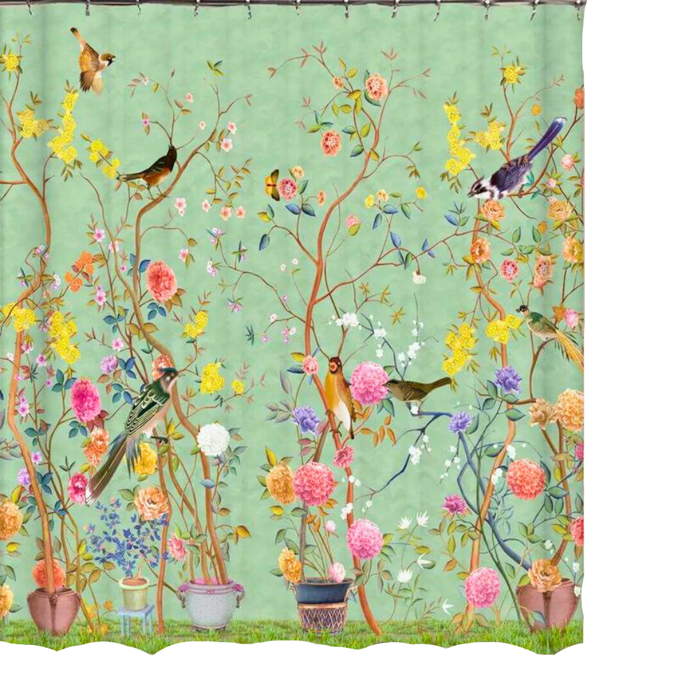Wasserdichter Duschvorhang fürs Badezimmer mit Blumen- und Vogel-Print