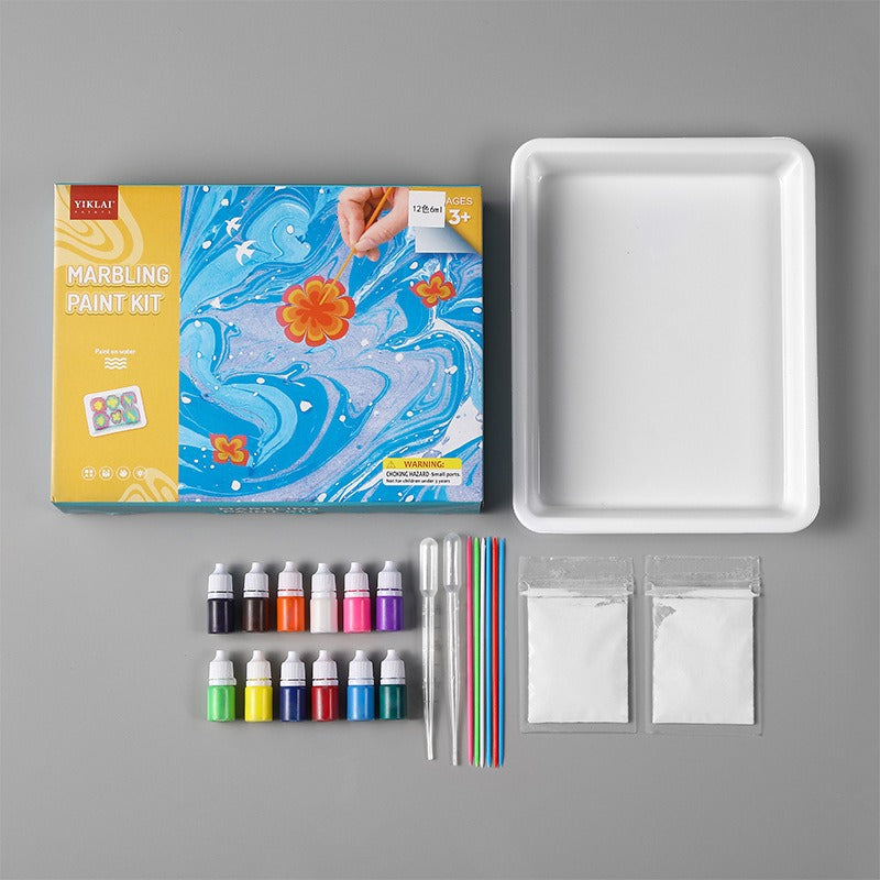 Wassermarmorier-Malset mit 6 Farben für kreative Kunstprojekte – Hochpigmentierte Farben und Zubehör für Anfänger und Profis