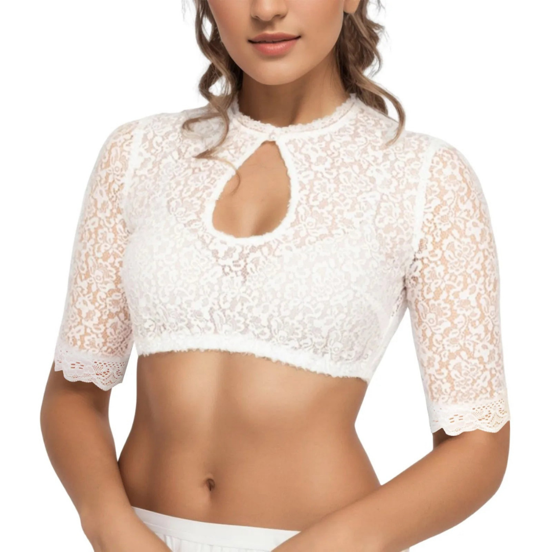 Weiße Dirndlbluse für Damen mit bequemer Passform – ideal für Feste