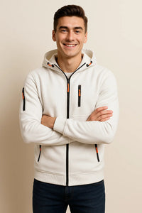 Weicher Herren-Fleece-Kapuzenpullover mit Reißverschluss und Taschen