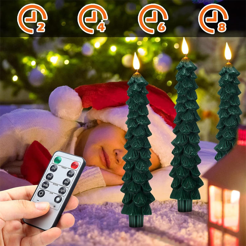 Weihnachtliche LED-Kerzen in Tannenbaumform