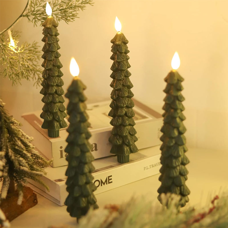 Weihnachtliche LED-Kerzen in Tannenbaumform