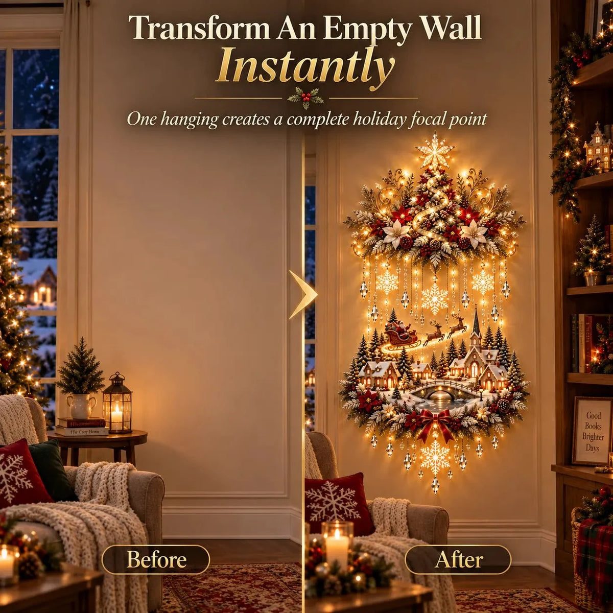 Weihnachtliche Wanddekoration – beleuchteter Tannenbaum-Wandbehang mit warmen LED-Lichtern