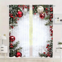 Weihnachtliches Fenstervorhang-Set mit festlichem Polyester-Design