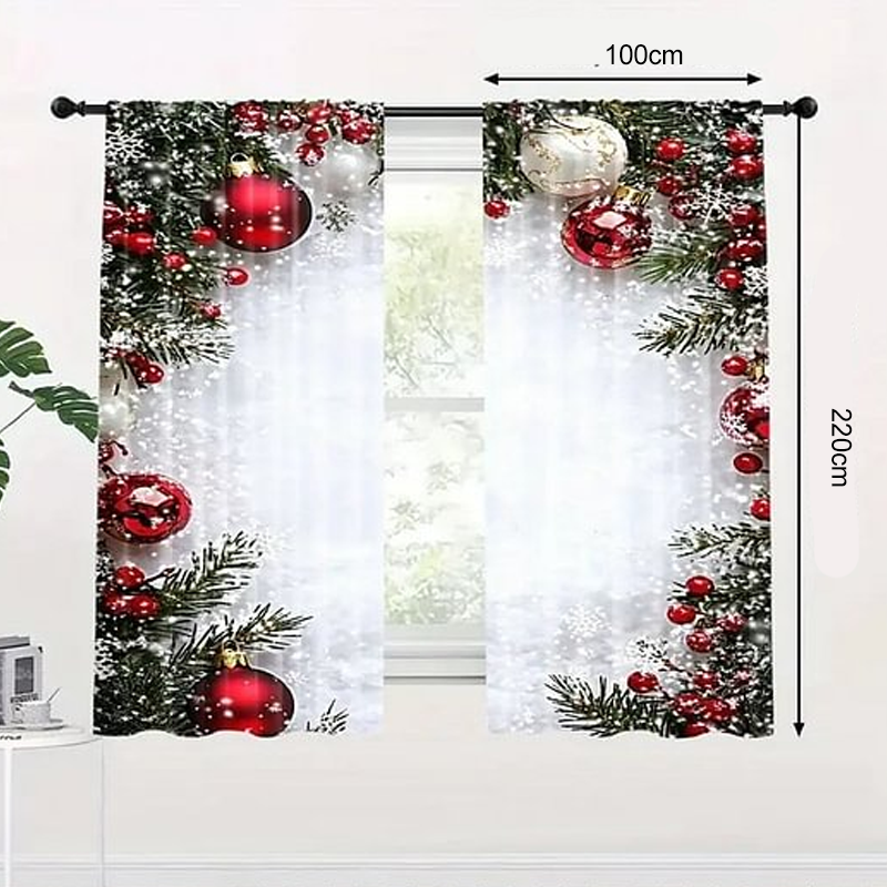 Weihnachtliches Fenstervorhang-Set mit festlichem Polyester-Design