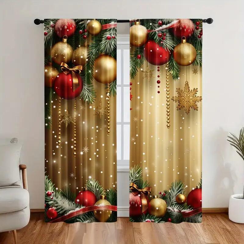 Weihnachtliches Fenstervorhang-Set mit festlichem Polyester-Design