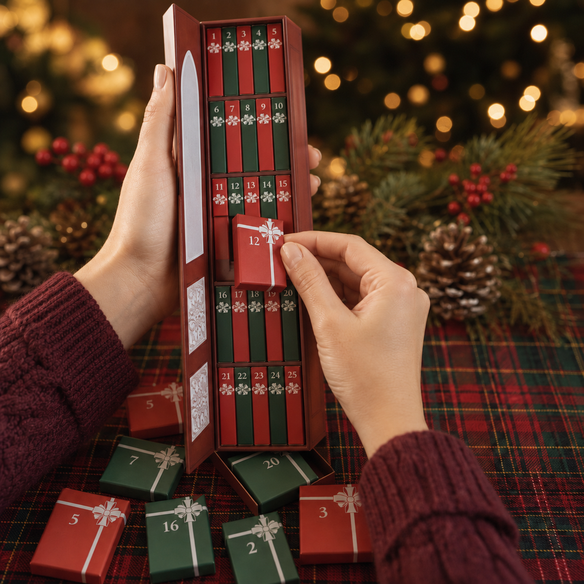 Weihnachts-Adventskalender mit Miniatur-Büchern