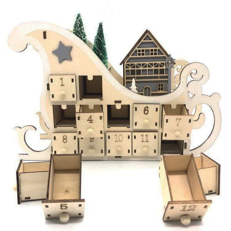 Weihnachts-Countdown-Kalender aus Holz für den Schreibtisch