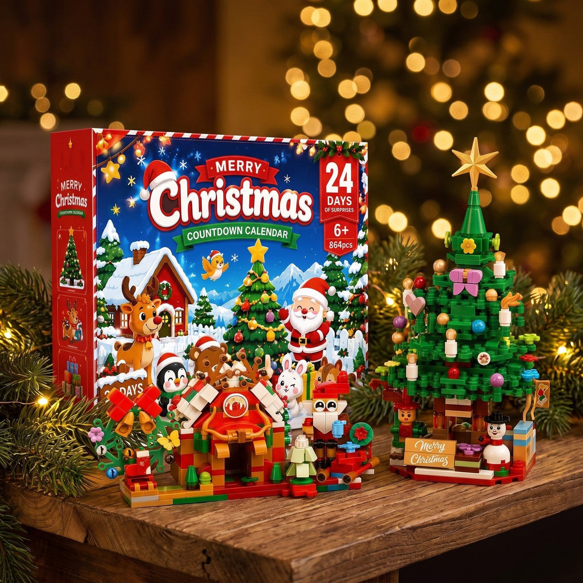 Weihnachtsdorf-Adventskalender mit Bausteinen, 864 Teile